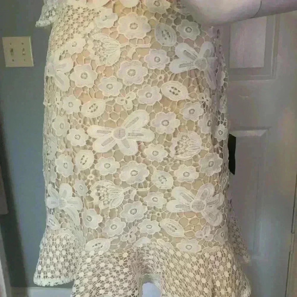 Lulus My Dearest dress crochet lace overlay lined ruffle hem Size medium #310 - Picture 3 of 12